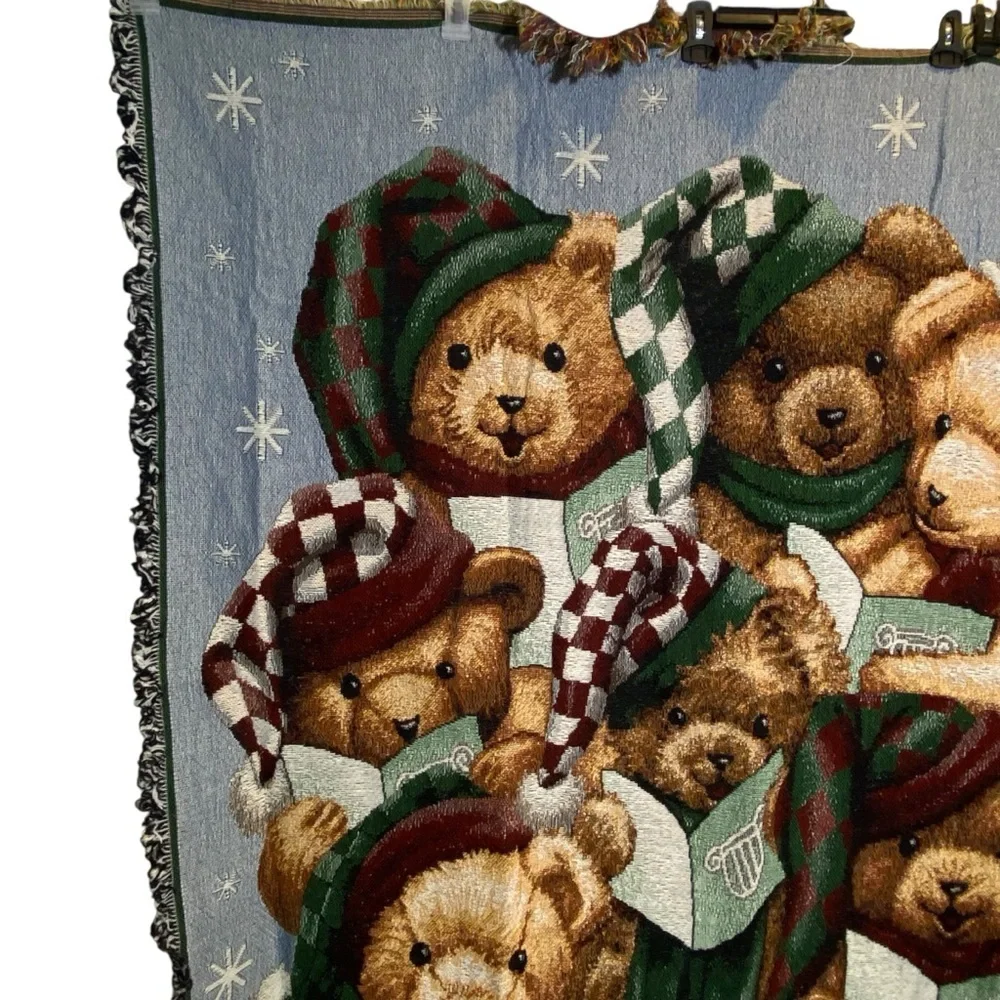 Vintage Bear Choir Holiday Christmas Woven Tapestry Throw Blanket 55